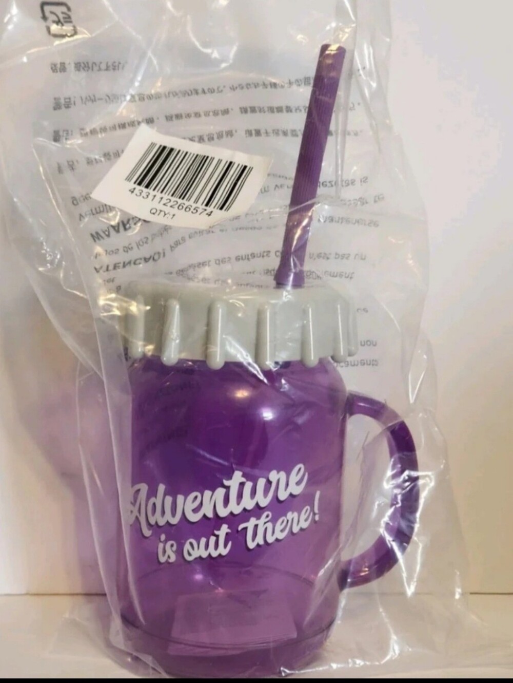 Disney Grape Soda Mug "Adventure Is Out There" Flexible Straw Purple Plastic New